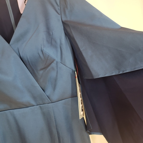 NWT $348 JS COLLECTIONS Maxi Dress Womens Navy 2 XS Cape Sleeve Wedding Empire - Picture 7 of 12